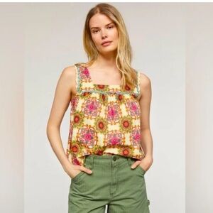 EUC 6 swing square neck lined tank Anthropologie by Letueke with ric rac trim